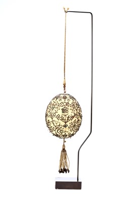 Lot 165 - A RARE TURKISH OTTOMAN OSTRICH EGG HANGING...