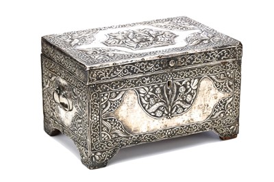 Lot 179 - AN OTTOMAN SILVER CLAD WOODEN BOX, having a...