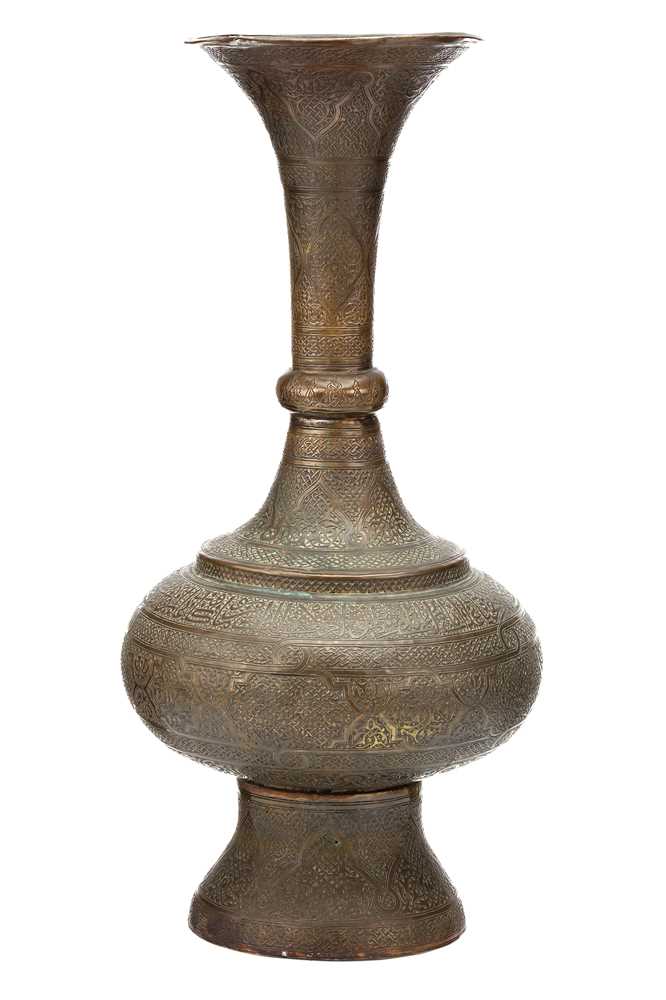 Lot 211 - A FINE LARGE SYRIAN DAMASCUS BRASS VASE,...