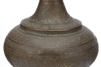 Lot 211 - A FINE LARGE SYRIAN DAMASCUS BRASS VASE,...