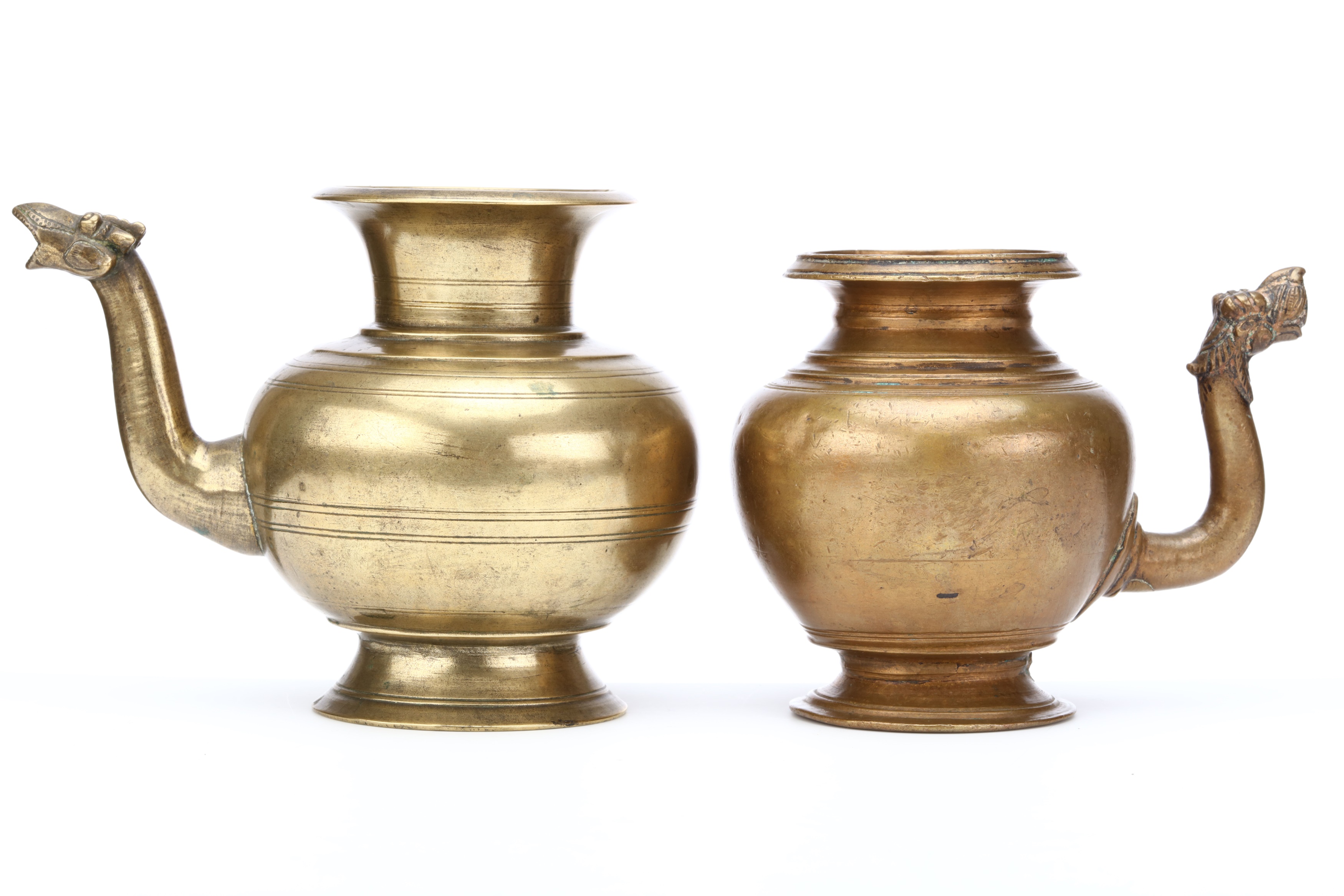 Lot 217 - TWO SOUTH INDIAN BRONZE LOTA VESSELS, with