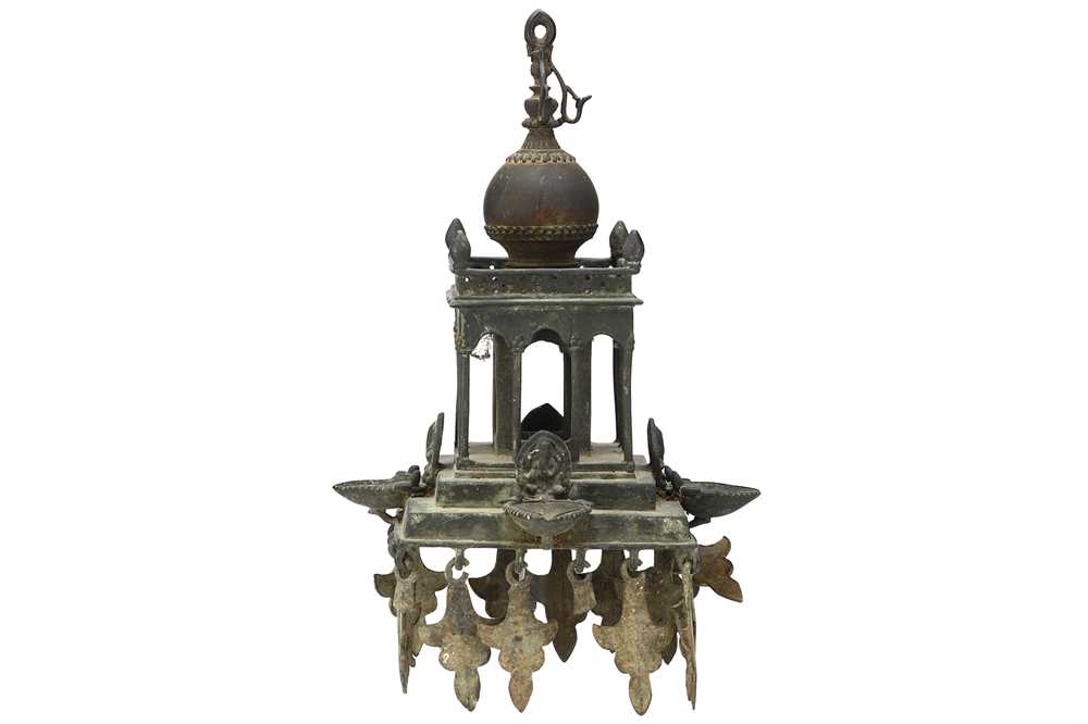 Lot 228 - A SOUTH INDIAN BRONZE HANGING OIL LAMP. Circa...