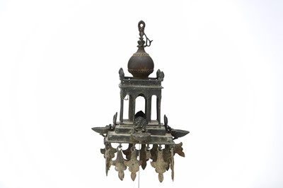 Lot 228 - A SOUTH INDIAN BRONZE HANGING OIL LAMP. Circa...