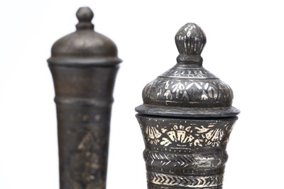 Lot 235 - TWO SOUTH INDIAN BIDAR BIDRI WARE SILVER...