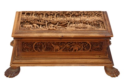 Lot 262 - A FINE INDIAN CARVED SANDALWOOD BOX. Maysore. ...