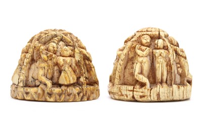 Lot 273 - TWO RARE SOUTH INDIAN CARVED IVORY GAMING...