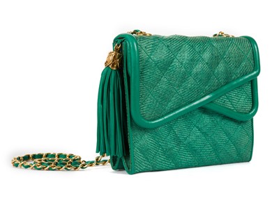Lot 430 - Chanel green raffia envelope handbag,...