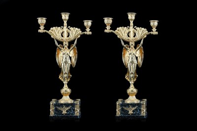 Lot 304 - A PAIR OF EMPIRE STYLE ORMOLU AND VERDE ANTICO...