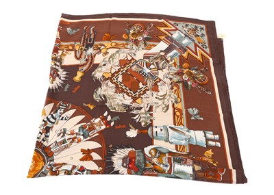 Lot 249 - Hermes large cashmere and silk mix 'Kachinas'...