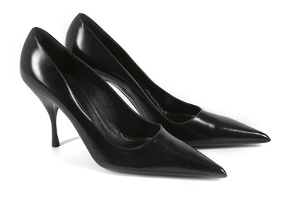 Lot 507 - Prada black leather court shoes, pointed toes...