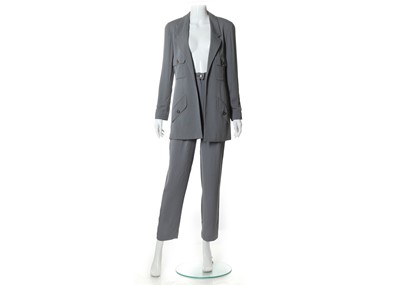 Lot 550 - Chanel navy blue fleck trouser suit, 1990s,...