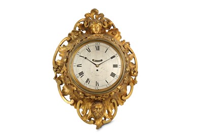 Lot 279 - A GEORGE III GILTWOOD FUSEE CARTEL CLOCK BY...
