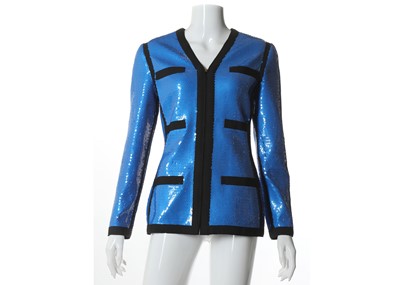 Lot 388 - Chanel Runway blue scuba sequin jacket, 1991...