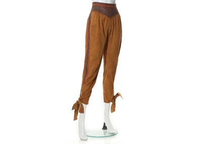 Lot 361 - Roberto Cavalli brown suede cropped trousers,...