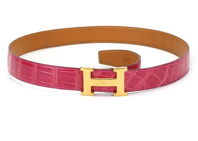Lot 296 - Hermes pink Porosus crocodile belt strap, c....
