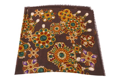 Lot 248 - Chanel bejewelled brown cashmere scarf, dark...