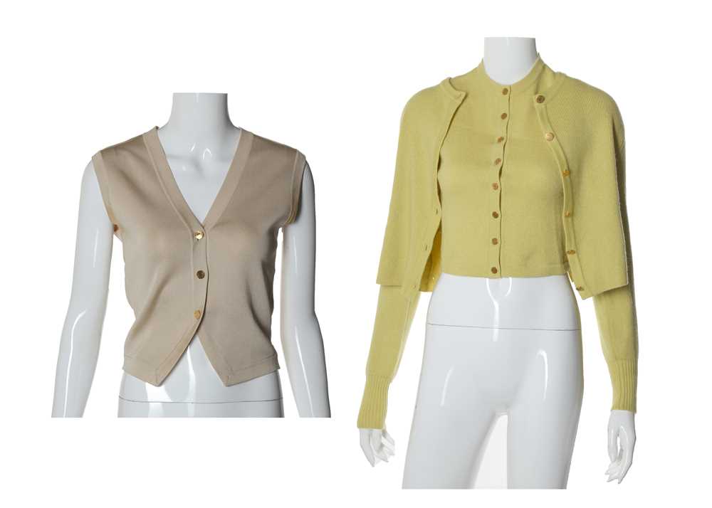 Lot 352 - Hermes yellow cashmere twin set, comprising a...