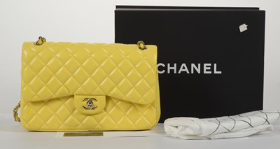 Lot 281 - Chanel bright yellow Jumbo Classic Flap,...