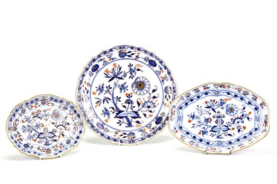 Lot 140 - THREE MEISSEN PORCELAIN SERVING TRAYS, early...