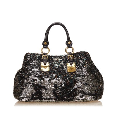 Lot 613 - Miu Miu sequin handbag, black leather with...