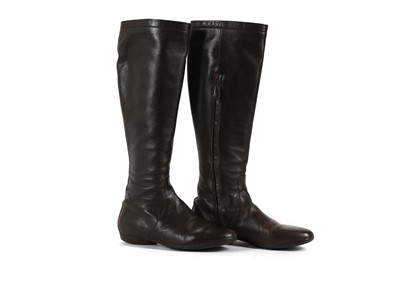 Lot 350 - Hermes brown leather boots, simple flat form...