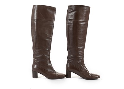 Lot 349 - Hermes brown leather knee-high boots, 6cm...