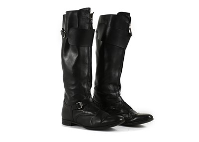 Lot 521 - Hermes black leather knee-high boots, with...