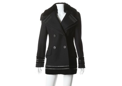Lot 484 - Gucci black wool and fox fur Pea coat, black...