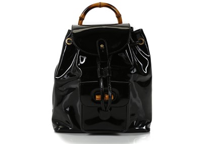 Lot 444 - Gucci black patent leather Bamboo Backpack PM,...