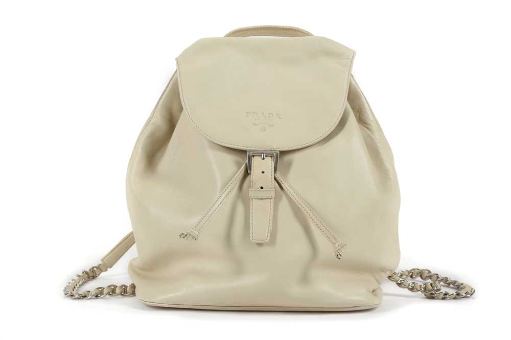 Prada Cream Backpack with Silver Logo Auth Vintage Prada Cream Ivory Nylon Backpack Mini | eBay main image 3