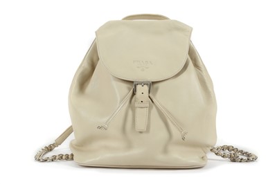 Lot 540 - Prada cream leather backpack, silver tone...