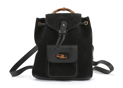 Lot 443 - Gucci black suede Mini Bamboo Backpack, 1990s,...