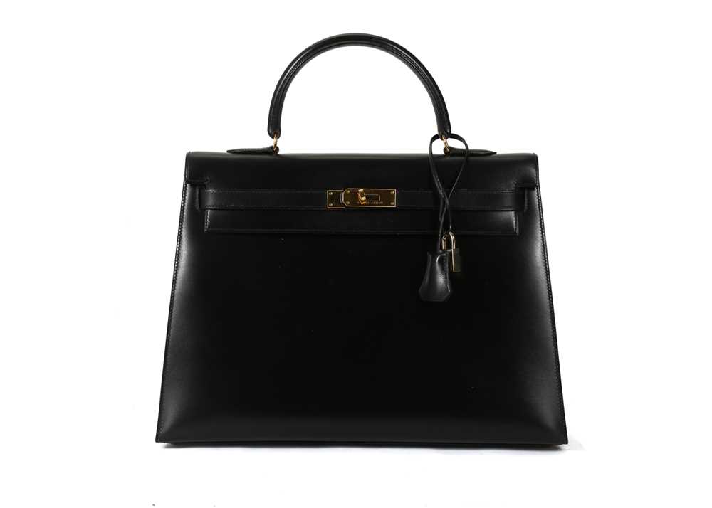 Lot 453 - Hermes black Kelly Sellier 35, c.1995, box...