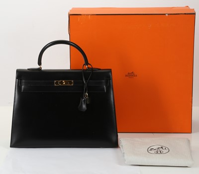Lot 453 - Hermes black Kelly Sellier 35, c.1995, box...