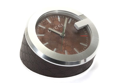 Lot 366 - Gucci alarm clock, brown leather and steel,...