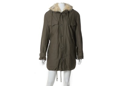 Lot 442 - Pinko fur lined Parka coat, khaki cotton with...