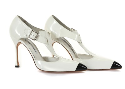Lot 554 - Manolo Blahnik two-tone heels, white and black...