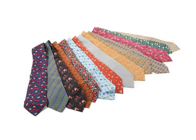 Lot 379 - Hermes silk ties, 14 of various designs and...