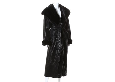 Lot 510 - Black mink and printed leather trench coat,...