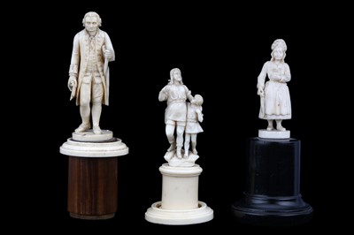 Lot 71 - THREE 19TH CENTURY DIEPPE CARVED IVORY FIGURES...