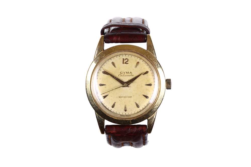 Lot 9 - CYMA. AN 18K YELLOW GOLD AUTOMATIC WRISTWATCH.