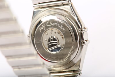 Lot 3 - OMEGA. A LADIES STAINLESS STEEL AND DIAMOND...