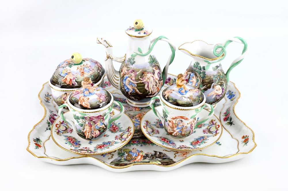 Lot 227 - A CAPODIMONTE STYLE PORCELAIN CABARET SERVICE,...