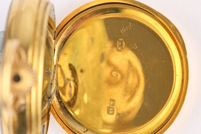 Lot 18 - AN 18K YELLOW GOLD OPEN FACED FOB WATCH. Date:...