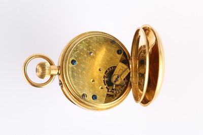 Lot 18 - AN 18K YELLOW GOLD OPEN FACED FOB WATCH. Date:...