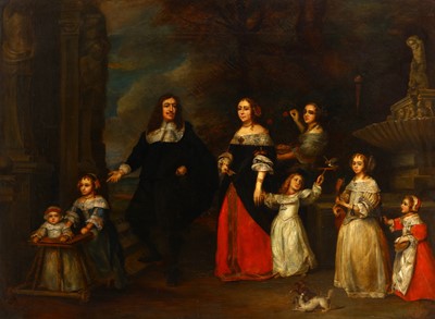 Lot 54 - AFTER GONZALES COQUES Portrait of a family oil...