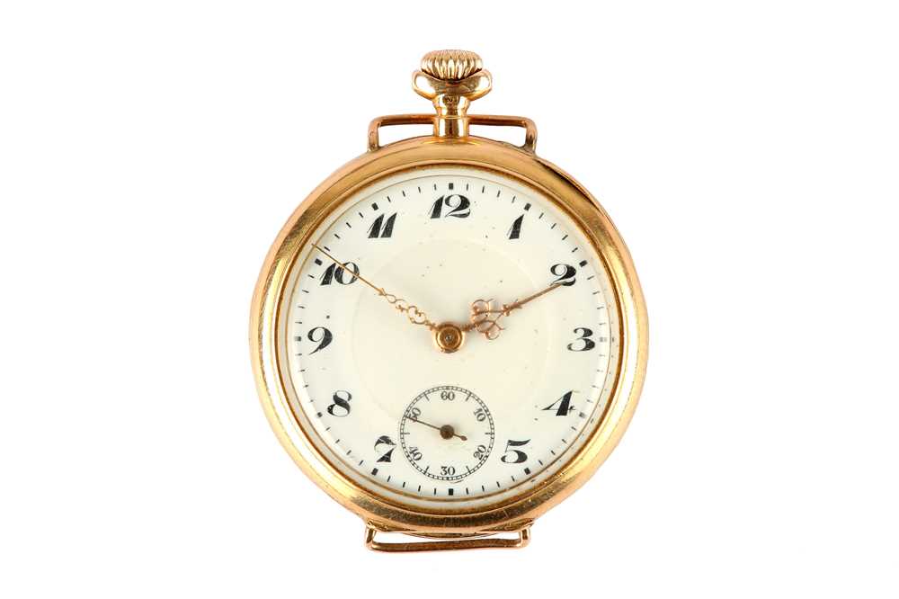 Lot 50 - A 14K YELLOW GOLD TRANSITIONAL FOB/WRISTWATCH....