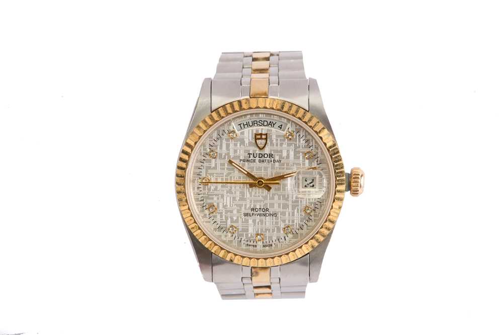 Lot 86 - TUDOR. A STAINLESS STEEL AND GOLD PLATED...