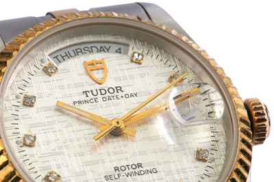 Lot 86 - TUDOR. A STAINLESS STEEL AND GOLD PLATED...