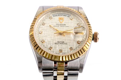 Lot 86 - TUDOR. A STAINLESS STEEL AND GOLD PLATED...